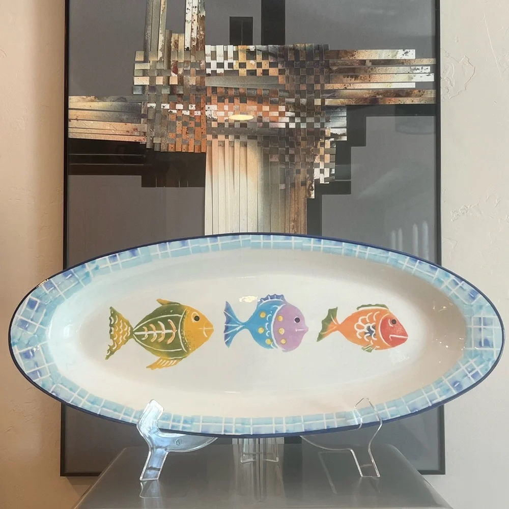 Vintage World Market Fish Oval Serving Platter Stoneware Made In Italy 🇮🇹 22.5